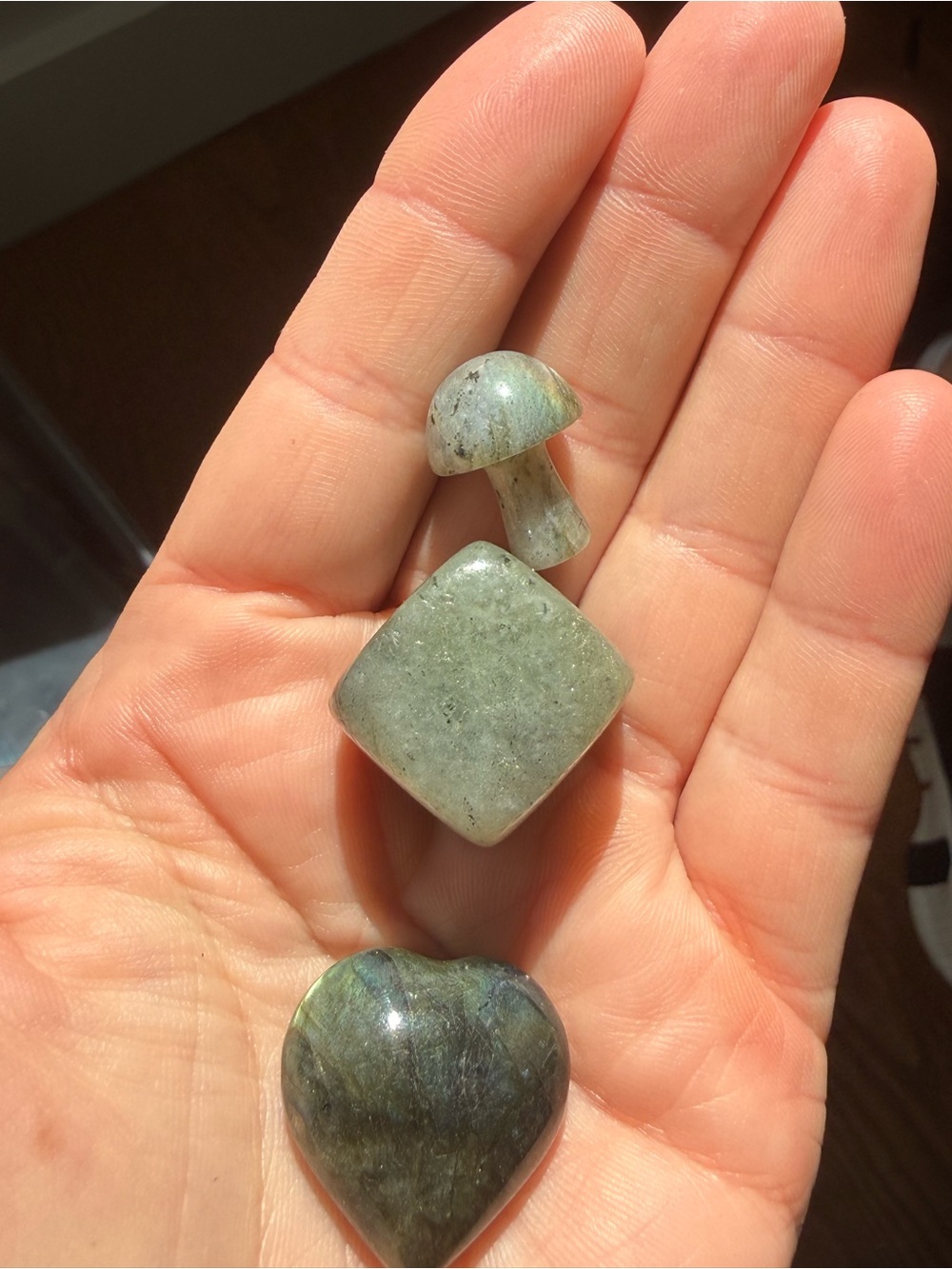 Bundle of labradorite carving crystals with flash